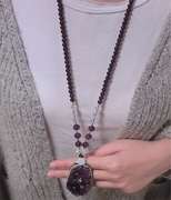毛衣链女项链长款天然紫水晶原石晶簇吊坠，简约时尚百搭衣服配饰品