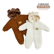 ins韩国婴儿哈衣冬季装宝宝，爬服加厚棉服，潮长袖外出小熊连体哈衣