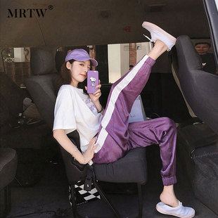 mrtw休闲运动套装女款2023夏季短袖时尚两件套韩版大码宽松