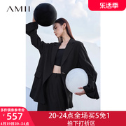 Amii极简慵懒风西装女2023秋季中长款宽松显瘦外套黑色小西服