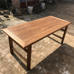 老榆木茶桌实木中式复古餐桌椅，风化门板禅意，功夫泡茶桌家用长条凳