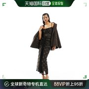 香港直邮潮奢asos女士设计褶皱网纱蕾丝背心中长连衣裙(黑色)