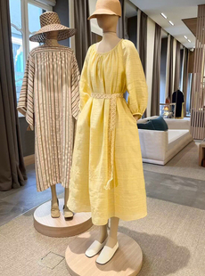 名媛贵妇休闲裙穿是气质，品味嫩嫩的鹅，黄色亚麻腰带连衣裙