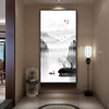 新中式中国风山水风景竖版玄关装饰挂画走廊过道背景墙画客厅壁画