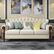 柔曼美式布艺沙发组合小户型客厅现代简约三人乳胶科技布实木沙发