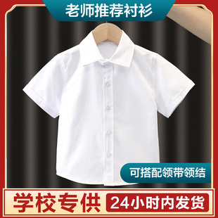 儿童白衬衫男童短袖纯棉，夏季小学生校服，长袖女童白色衬衣表演出服