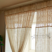 美式复古棉麻成品窗帘半遮光素色拼接蕾丝客厅卧室飘窗帘隔断