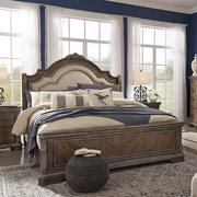 美式乡村实木床主卧双人床复古雕花布艺床法式轻奢高端家具可定制