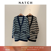 natch南枳羊毛羊绒，条纹针织开衫，女宽松2022秋季中长款慵懒风
