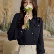 春季 韩国女装Clicknfunny 知性温柔翻边小领衬衫上衣