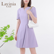 lavinia紫色法式连衣裙高级感女春夏ol通勤气质，百褶裙j13l24