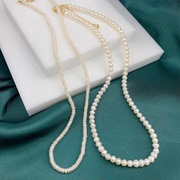欧美饰品可叠戴优雅气质轻奢天然珍珠，小米粒项链颈链复古大气