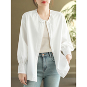 代勒原创国风新中式长袖衬衫女设计感盘扣纯色气质开衫单排扣衬衣