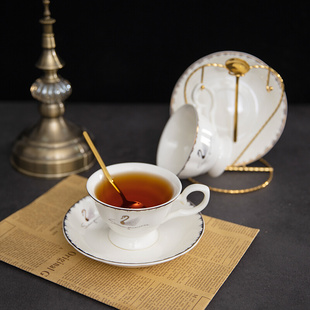 英式骨瓷咖啡杯碟套装陶瓷，咖啡杯精致轻奢高档下午茶茶具欧式金边
