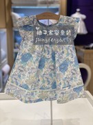100-150码韩国童装夏款女童宝宝，复古蓝印花飞袖，连衣裙英伦风裙子