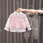 童装女童春秋套装2023时髦婴，儿童洋气1一3岁女宝宝春装三件套
