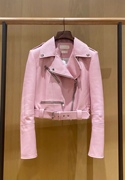 女士皮衣夹克外套，粉红色短款alexandermcqueen麦昆2024春季款