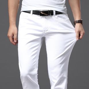 大码男式白色牛仔裤男宽松直筒，小脚裤子商务休闲男士，白裤修身长裤