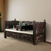 泰吉利东南亚风格家具榆木禅意，中式雕花罗汉床，泰式仿古实木沙发床