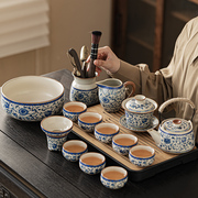 2024青花米黄汝窑功夫，茶具套装家用轻奢高档陶瓷中式茶壶茶杯