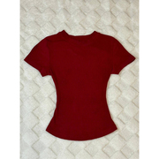 美式复古辣妹红色正肩短袖T恤女夏季2024修身显瘦短款上衣