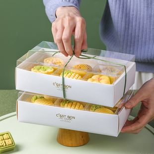 绿豆糕包装盒一次性冰糕盒子甜品透明礼盒纸托蛋挞饼干西点打包盒