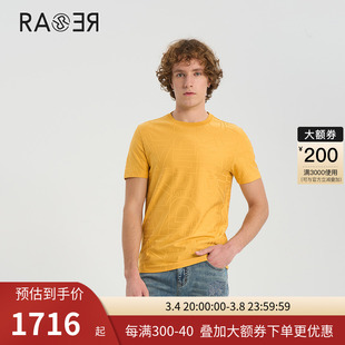 rare威雅男装2024夏季黄色，线框字母圆领t恤丝绵透气男士短袖