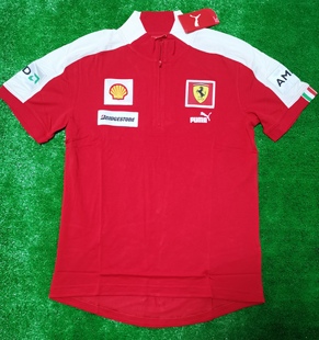 puma法拉利f1赛车红色男子，半拉链polo衫，短袖车迷t恤760485