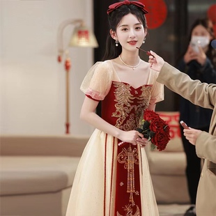 大码敬酒服新娘中国风，订婚礼服连衣裙，2024胖mm香槟色回门服
