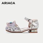 ariaca艾芮苏儿童(苏儿童，)鞋子2022夏季水钻凉鞋，小高跟水晶女童公主鞋