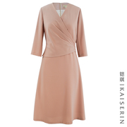 铠琪同款长裙女式玫瑰粉色22夏季优雅假两件七分袖连衣裙