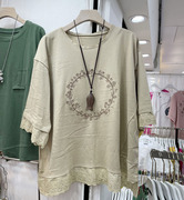 夏季气质韩版不规则宽松休闲大码上衣纯棉短袖T恤名族风衬衫
