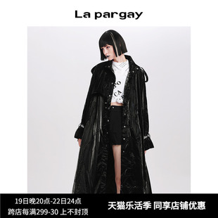 纳帕佳长款风衣2024春季女式黑色长袖，休闲设计感小众外套