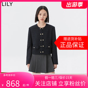 商场同款LILY2024春女装气质小香风双排扣短外套小个子女