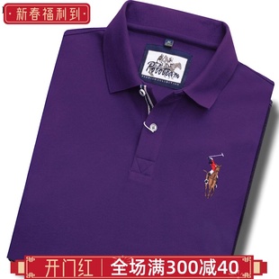 纯棉长袖t恤休闲男装，保罗polo衫纯色紫色，翻领上衣服春秋有领