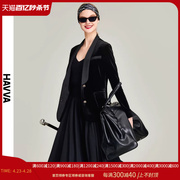 havva2024春季西装外套女时尚，复古气质黑色丝绒，西服上衣b1562