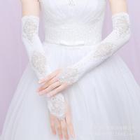 供应蕾丝白色结婚手套新娘，婚纱婚礼手套，加长款手套无指珠片