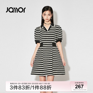 jamor黑白条纹连衣裙，女2024春夏时尚收腰设计感辣妹裙子加末