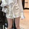 fairyjiang秋季小香风粗花呢，白色高腰西装短裤女设计感a字阔腿裤