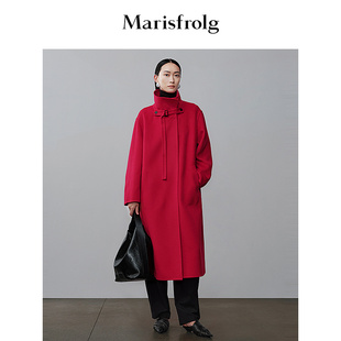 艺术时装大衣玛丝菲尔秋季红色立领廓形毛呢外套