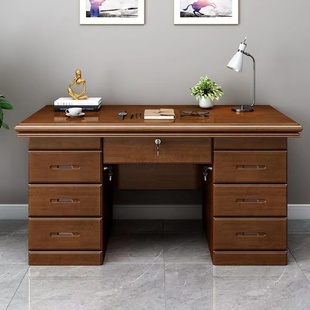 中式实木办公桌写字电脑桌台式家用卧室，一体书桌带抽屉单人办公室