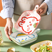 高颜值陶瓷手柄烤盘卡通可爱少女心创意网红野餐餐具微波炉专用盘