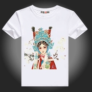 中国风复古民族印花短袖t恤卡通京剧脸谱圆领男女士夏装半袖大码
