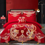 婚礼婚庆结婚床上用品新婚大红色龙凤喜被床单被套四件套高级感六