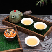 日式复古绿色海棠压花玻璃茶，托盘实木长方形，收纳平盘摄影道具摆件