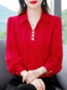 雪纺衬衫女士春秋季2024年时尚气质洋气上衣红色小衫长袖衬衣