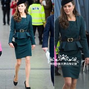 高级定制凯特王妃同款墨绿色羊毛西装外套连衣裙时尚职业套装秋冬