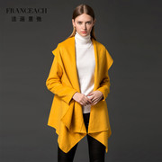 法涵意弛芥末黄不规则双面，呢羊毛大衣女，宽松时尚设计感欧美呢外套