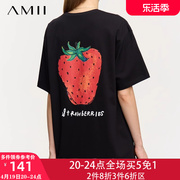艾米amii女装体桖女2024潮夏季宽松中长款草莓，印花t恤女