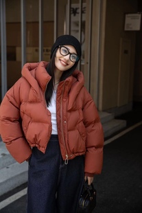 韩版东大门羽绒服女短款冬季2023年加厚连帽时尚保暖面包服潮
